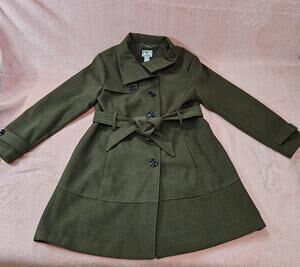 Worthington Military Green Wool Blend Belted Trench Coat Women's XL